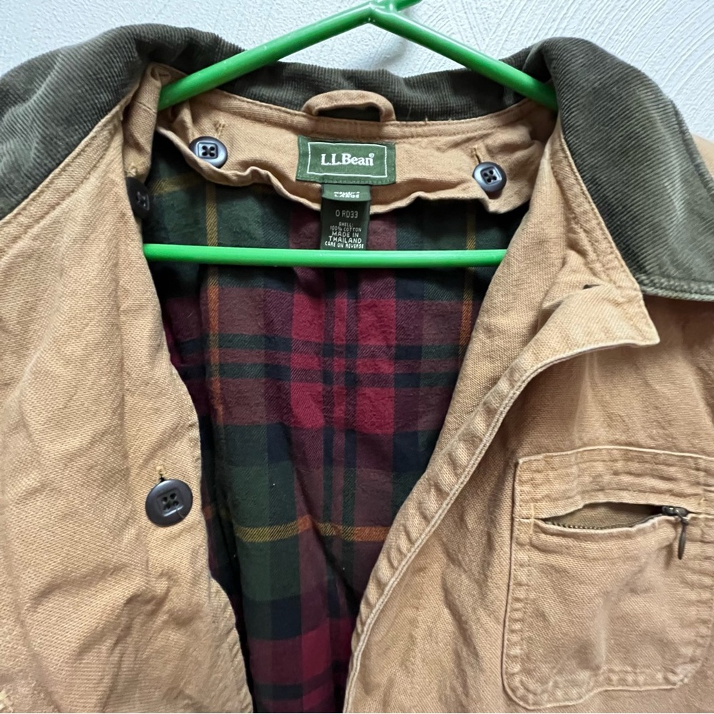 L.L. Bean Brown Canvas Jacket with Dark Green Corduroy Collar - Picture 6 of 10